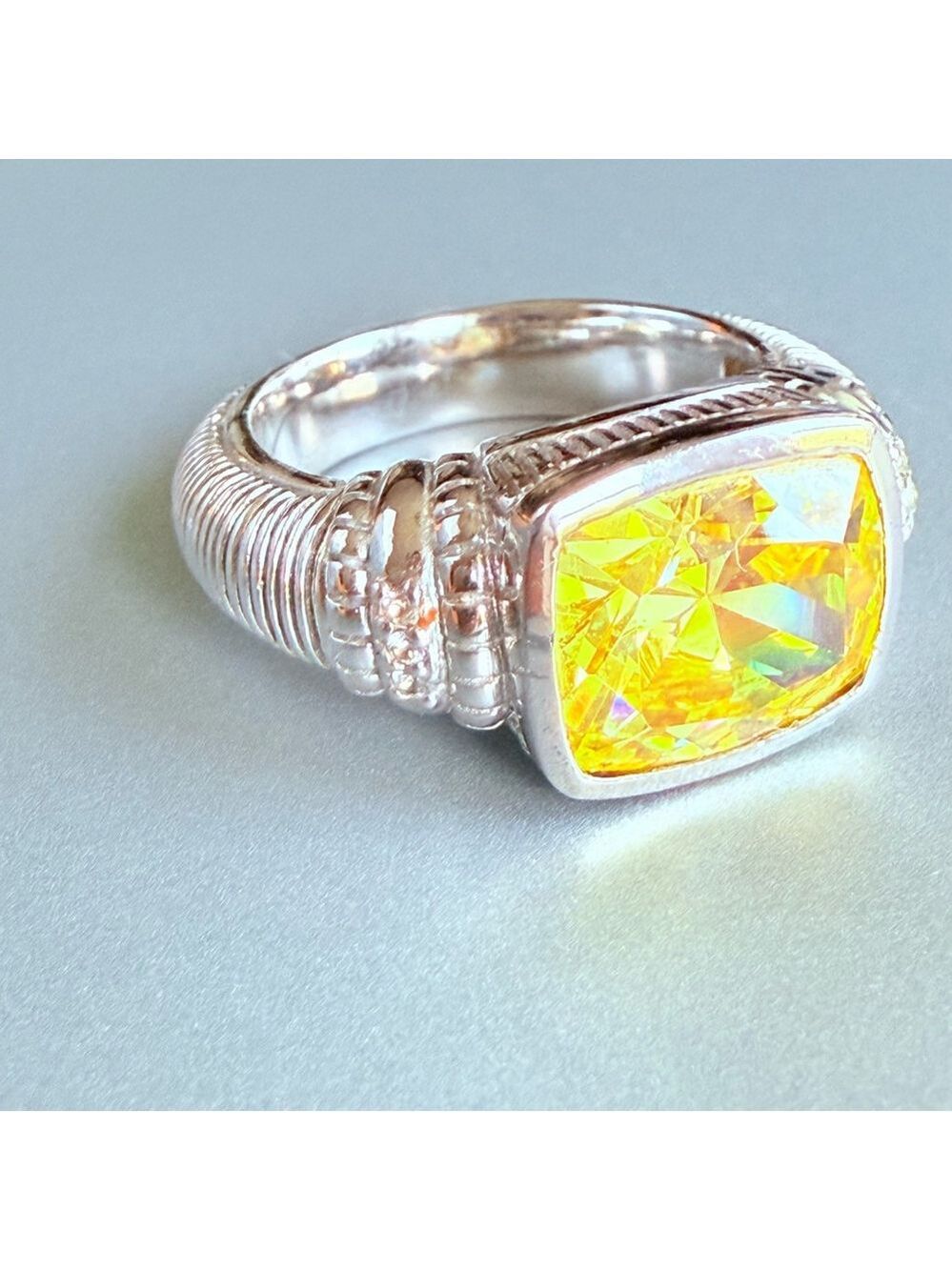 Judith Ripka 3.5 CT Solitaire Canary Crystal & Diamond Sterling Silver 925 Ring - Picture 3 of 12